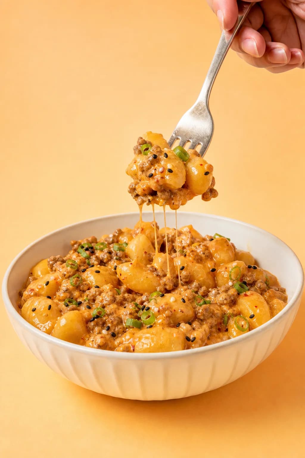 Creamy gochujang gnocchi with ground beef