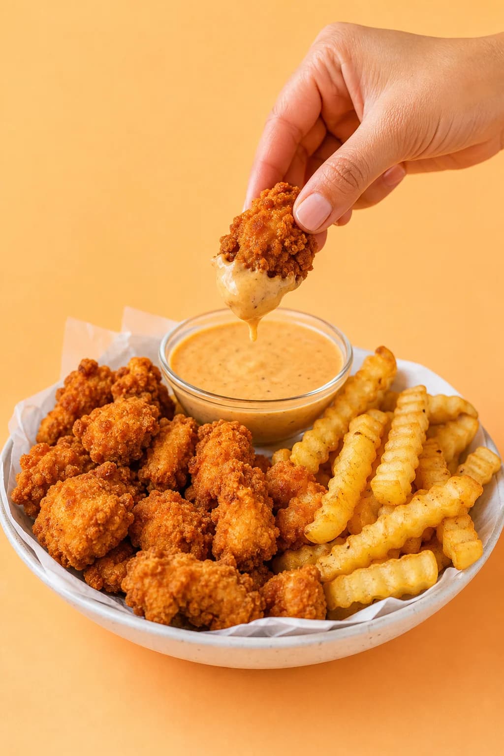 KFC-style popcorn chicken and fries